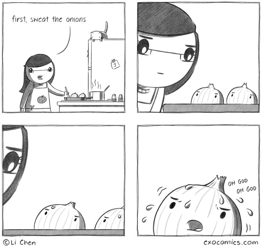 next, let the onions off the hook 416